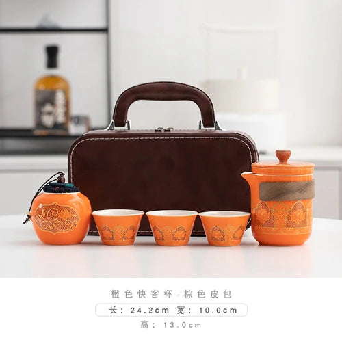 Travel Tea Set Portable Outdoor Camping Tourism Tea Making and Drinking Equipment Accompanying Express Cup One Pot Three Cups