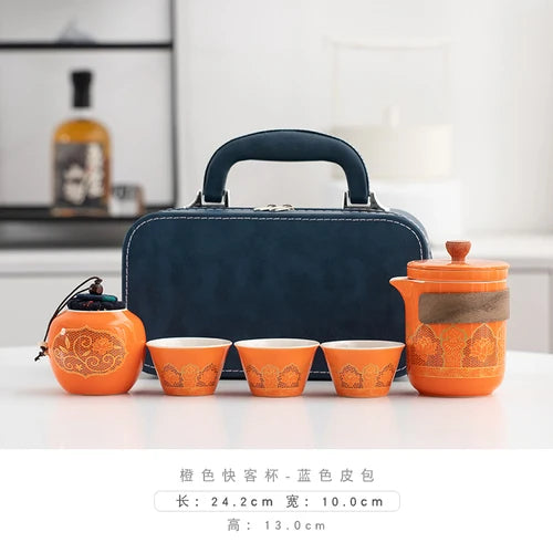 Travel Tea Set Portable Outdoor Camping Tourism Tea Making and Drinking Equipment Accompanying Express Cup One Pot Three Cups