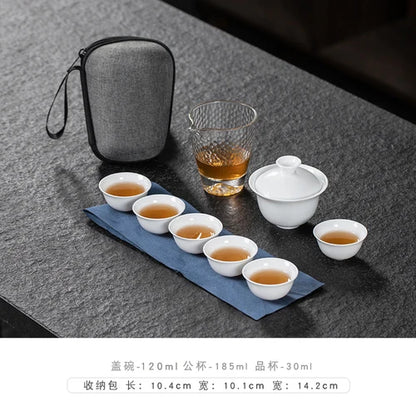 Travel Tea Set Portable Outdoor Camping Tourism Tea Making and Drinking Equipment Accompanying Express Cup One Pot Three Cups