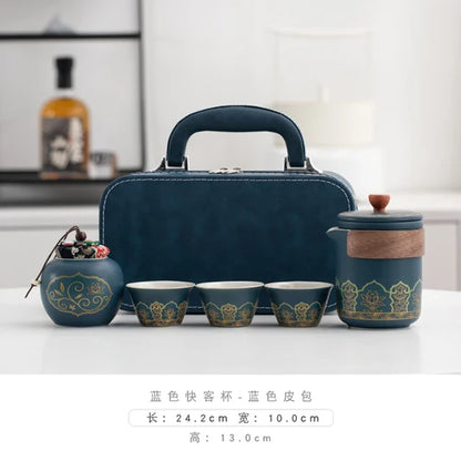 Travel Tea Set Portable Outdoor Camping Tourism Tea Making and Drinking Equipment Accompanying Express Cup One Pot Three Cups