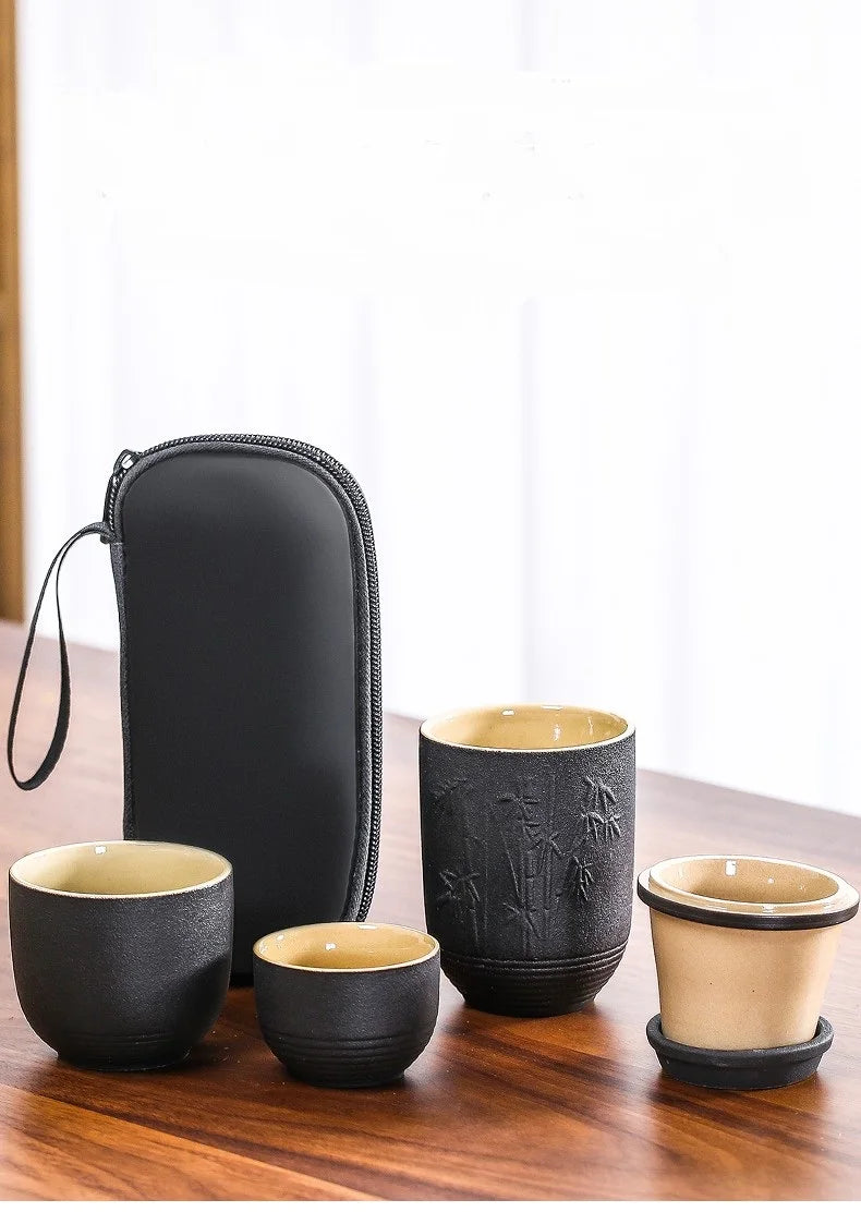 Travel Tea Set Purple sand Portable Teapot Porcelain Teaset Gaiwan Tea Cups of Tea Ceremony Tea Pot With Travel Bag Chinese Tea