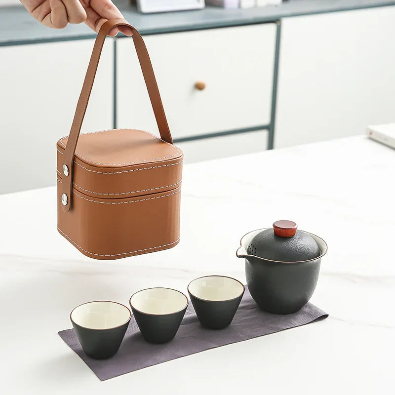 Travel Tea Set Small Set of Outdoor Portable Quick Cup Camping Tea Creative Ceramic Companion Gift New Gift
