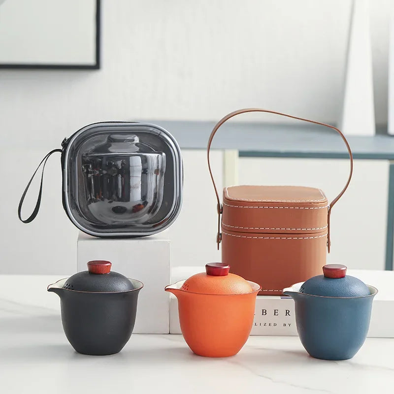 Travel Tea Set Small Set of Outdoor Portable Quick Cup Camping Tea Creative Ceramic Companion Gift New Gift