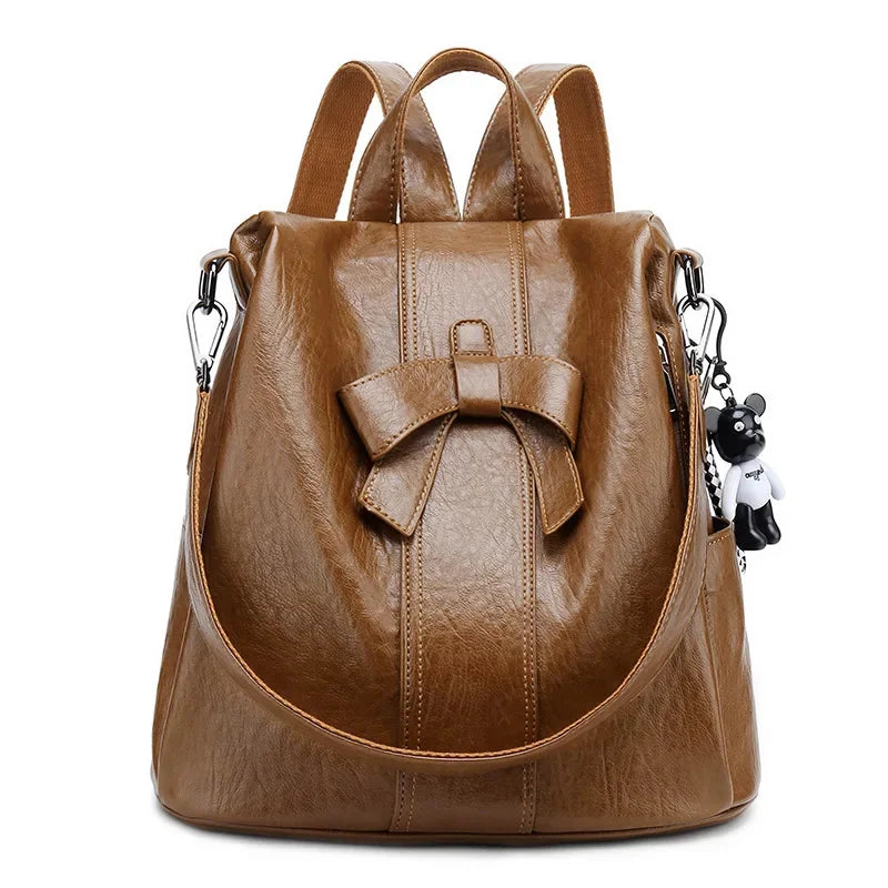 Trend Anti-theft Women's New Shoulder Korean Fashion PU Leather Multifunctional Cute Bow Backpack Travel Bag