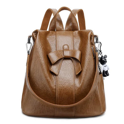 Trend Anti-theft Women's New Shoulder Korean Fashion PU Leather Multifunctional Cute Bow Backpack Travel Bag