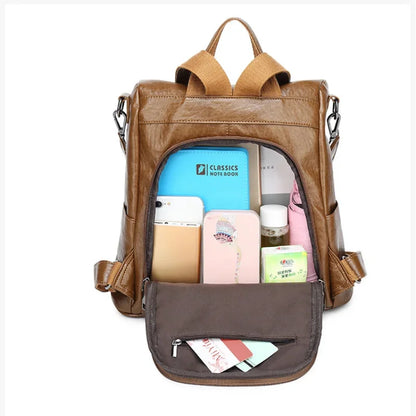 Trend Anti-theft Women's New Shoulder Korean Fashion PU Leather Multifunctional Cute Bow Backpack Travel Bag