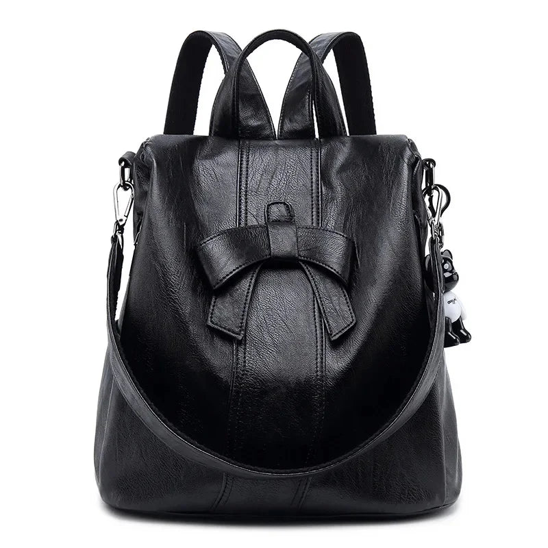 Trend Anti-theft Women's New Shoulder Korean Fashion PU Leather Multifunctional Cute Bow Backpack Travel Bag