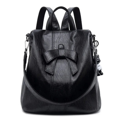 Trend Anti-theft Women's New Shoulder Korean Fashion PU Leather Multifunctional Cute Bow Backpack Travel Bag