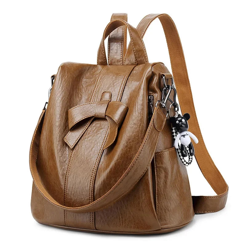 Trend Anti-theft Women's New Shoulder Korean Fashion PU Leather Multifunctional Cute Bow Backpack Travel Bag