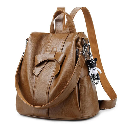Trend Anti-theft Women's New Shoulder Korean Fashion PU Leather Multifunctional Cute Bow Backpack Travel Bag