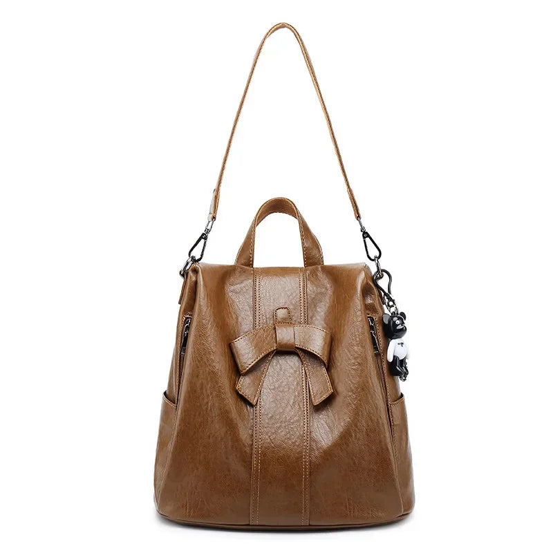 Trend Anti-theft Women's New Shoulder Korean Fashion PU Leather Multifunctional Cute Bow Backpack Travel Bag