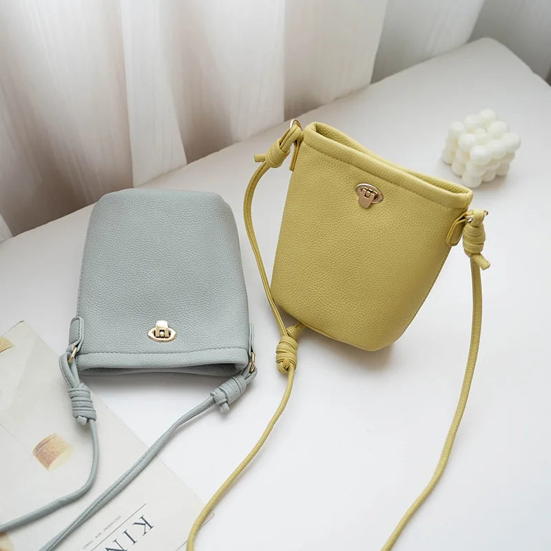 Trend New Korean Style Mini Bucket Bags for Women Girl Small Shoulder Bags Lady Simple Mobile Phone Bag and Purse Bolsa Feminina