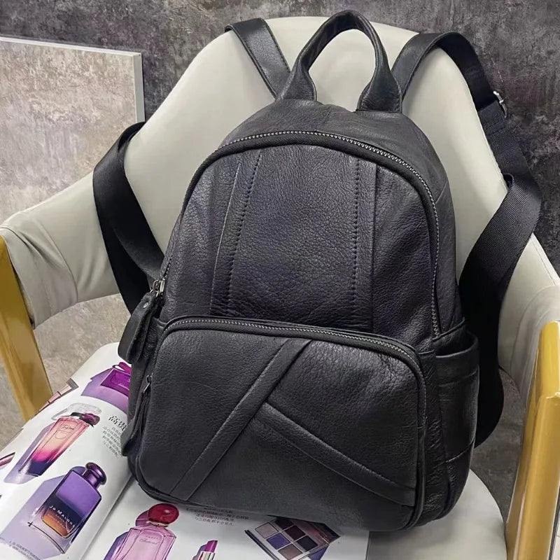 Trendy All-match Fashion Soft Genuine Leather Backpacks Versatile Large Capacity Casual Schoolbag 2024 New Elegant Bolsas Mujer