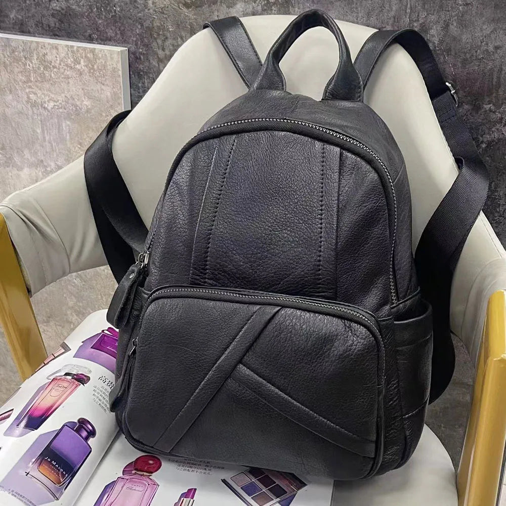 Trendy All-match Fashion Soft Genuine Leather Backpacks Versatile Large Capacity Casual Schoolbag 2024 New Elegant Bolsas Mujer