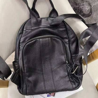 Trendy All-match Fashion Soft Genuine Leather Backpacks Versatile Large Capacity Casual Schoolbag 2024 New Elegant Bolsas Mujer