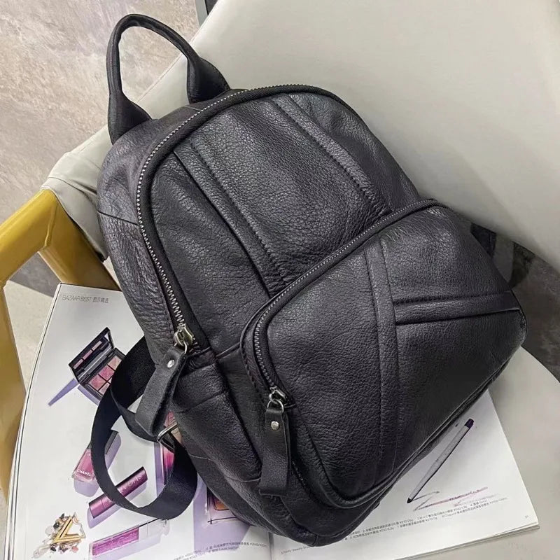 Trendy All-match Fashion Soft Genuine Leather Backpacks Versatile Large Capacity Casual Schoolbag 2024 New Elegant Bolsas Mujer