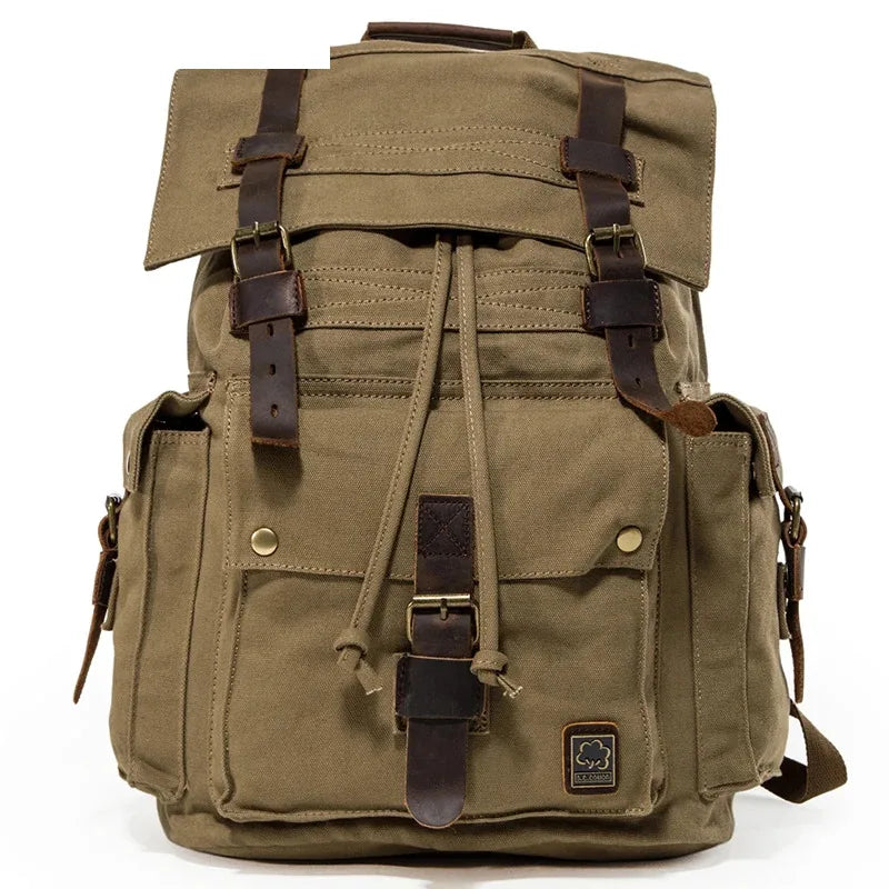 Trendy Big Rucksack Vintage Leather Canvas Travel Hiking Camping Backpacks Men Women School bag Backpack