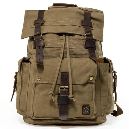 Trendy Big Rucksack Vintage Leather Canvas Travel Hiking Camping Backpacks Men Women School bag Backpack