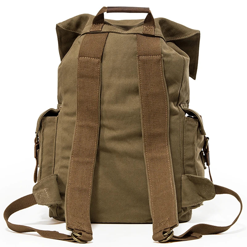 Trendy Big Rucksack Vintage Leather Canvas Travel Hiking Camping Backpacks Men Women School bag Backpack