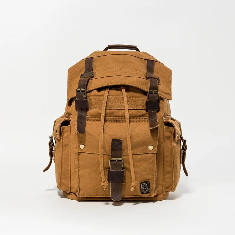 Trendy Big Rucksack Vintage Leather Canvas Travel Hiking Camping Backpacks Men Women School bag Backpack