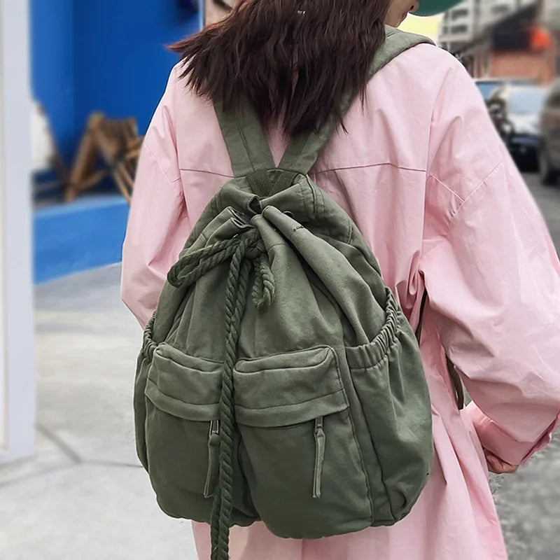 Trendy Cool Ladies Canvas Vintage Backpack Laptop Girl Retro Travel Bag Fashion Female College Student Backpack Women School Bag