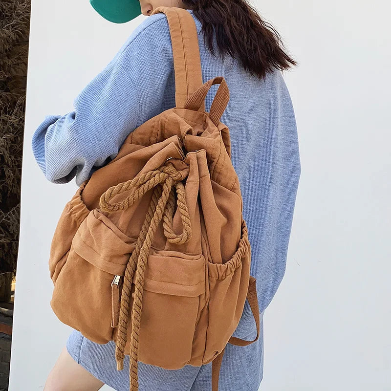 Trendy Cool Ladies Canvas Vintage Backpack Laptop Girl Retro Travel Bag Fashion Female College Student Backpack Women School Bag