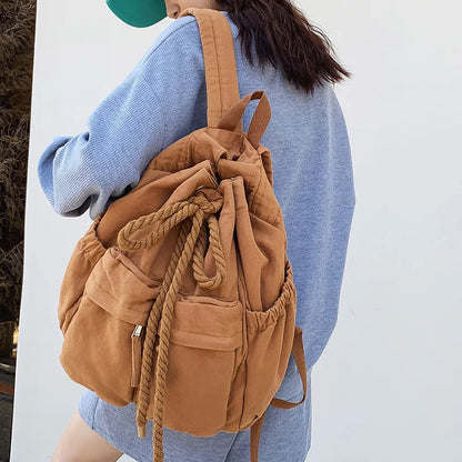Trendy Cool Ladies Canvas Vintage Backpack Laptop Girl Retro Travel Bag Fashion Female College Student Backpack Women School Bag