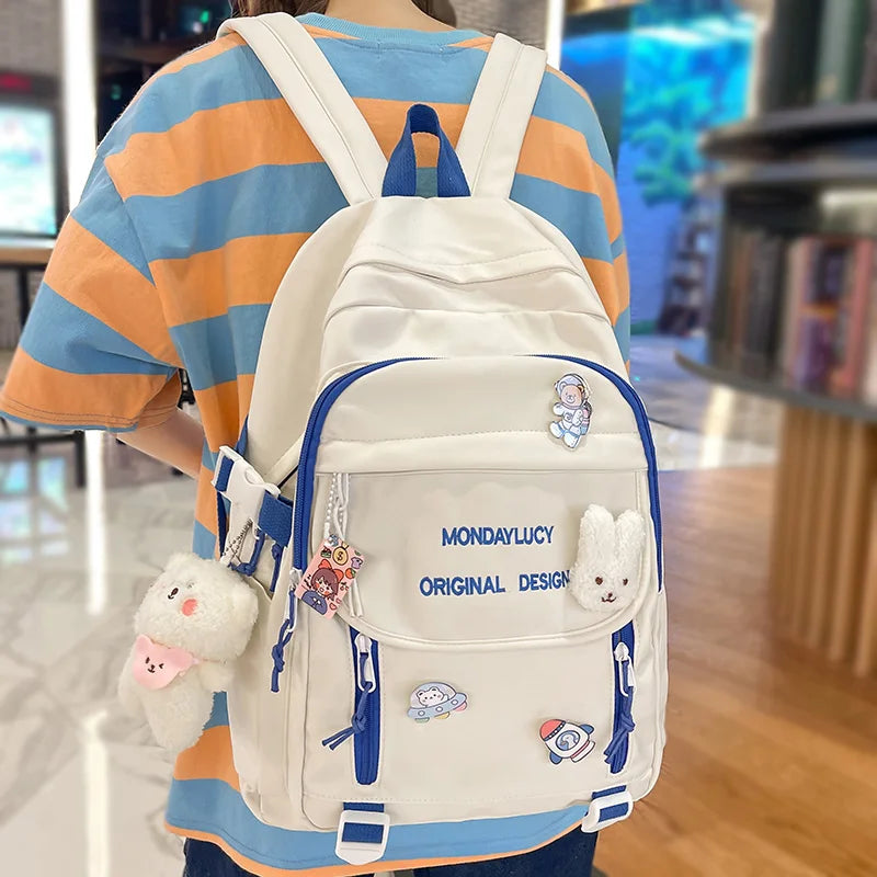 Trendy Cute Female College Backpack Lady Badge Pin Student Backpack Girl Travel Kawaii School Bag Fashion Women Laptop Book Bags