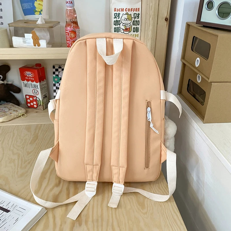 Trendy Cute Female College Backpack Lady Badge Pin Student Backpack Girl Travel Kawaii School Bag Fashion Women Laptop Book Bags