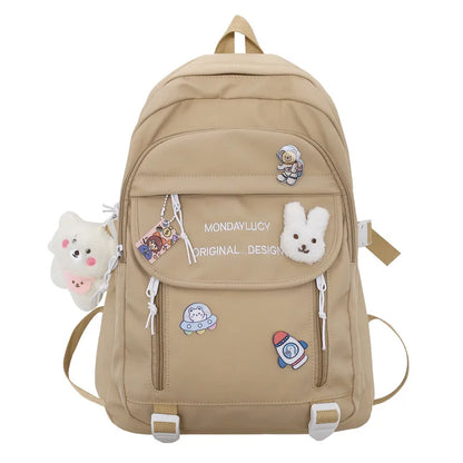 Trendy Cute Female College Backpack Lady Badge Pin Student Backpack Girl Travel Kawaii School Bag Fashion Women Laptop Book Bags