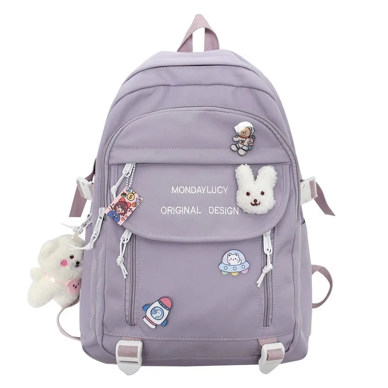 Trendy Cute Female College Backpack Lady Badge Pin Student Backpack Girl Travel Kawaii School Bag Fashion Women Laptop Book Bags