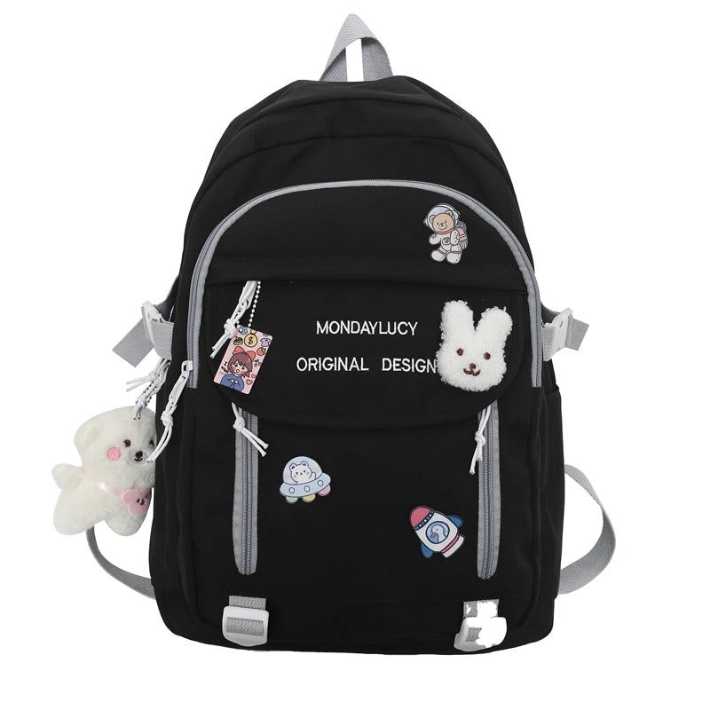 Trendy Cute Female College Backpack Lady Badge Pin Student Backpack Girl Travel Kawaii School Bag Fashion Women Laptop Book Bags