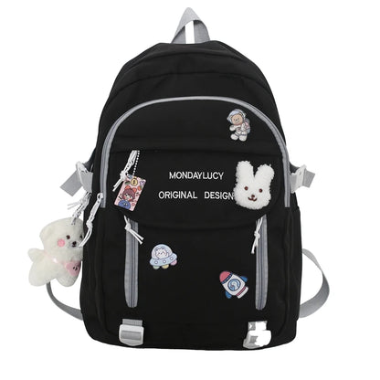 Trendy Cute Female College Backpack Lady Badge Pin Student Backpack Girl Travel Kawaii School Bag Fashion Women Laptop Book Bags