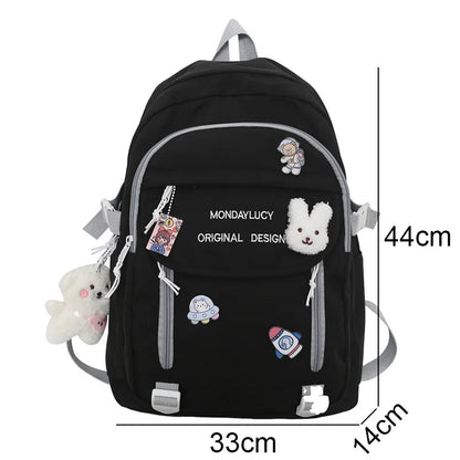 Trendy Cute Female College Backpack Lady Badge Pin Student Backpack Girl Travel Kawaii School Bag Fashion Women Laptop Book Bags