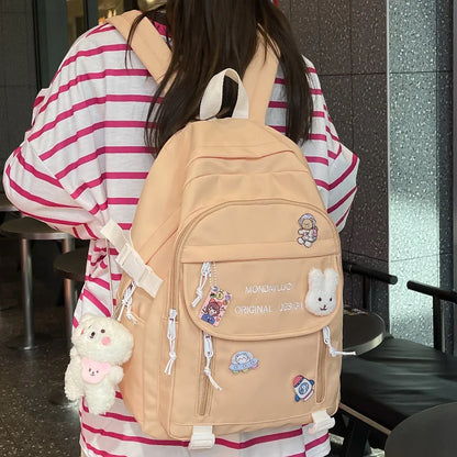 Trendy Cute Female College Backpack Lady Badge Pin Student Backpack Girl Travel Kawaii School Bag Fashion Women Laptop Book Bags