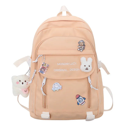 Trendy Cute Female College Backpack Lady Badge Pin Student Backpack Girl Travel Kawaii School Bag Fashion Women Laptop Book Bags