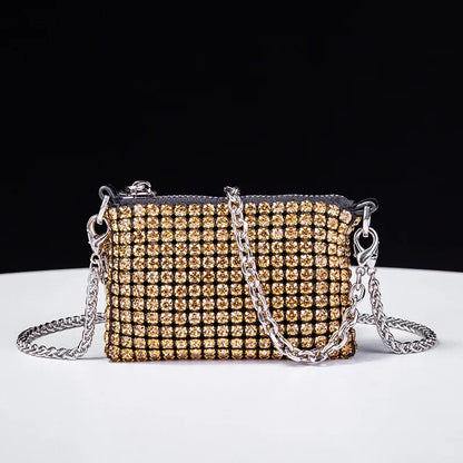 Trendy Diamond Chain Bag for Women 2024 New Temperament Versatile Rhinestone Bag Mini Textured Shoulder Crossbody Bag Send Chain