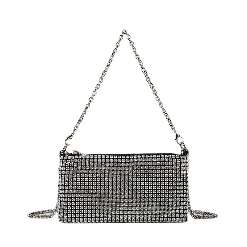 Trendy Diamond Chain Bag for Women 2024 New Temperament Versatile Rhinestone Bag Mini Textured Shoulder Crossbody Bag Send Chain