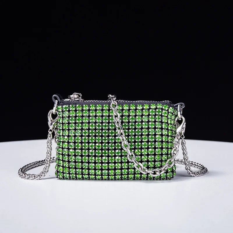 Trendy Diamond Chain Bag for Women 2024 New Temperament Versatile Rhinestone Bag Mini Textured Shoulder Crossbody Bag Send Chain