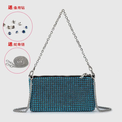 Trendy Diamond Chain Bag for Women 2024 New Temperament Versatile Rhinestone Bag Mini Textured Shoulder Crossbody Bag Send Chain