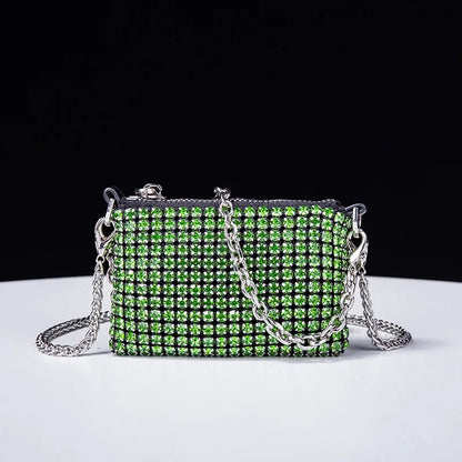 Trendy Diamond Chain Bag for Women 2024 New Temperament Versatile Rhinestone Bag Mini Textured Shoulder Crossbody Bag Send Chain