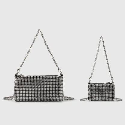 Trendy Diamond Chain Bag for Women 2024 New Temperament Versatile RhinestoneMini Textured Shoulder Crossbody Bag Send Chain