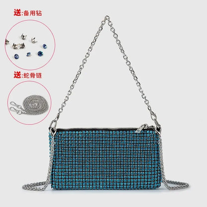 Trendy Diamond Chain Bag for Women 2024 New Temperament Versatile RhinestoneMini Textured Shoulder Crossbody Bag Send Chain
