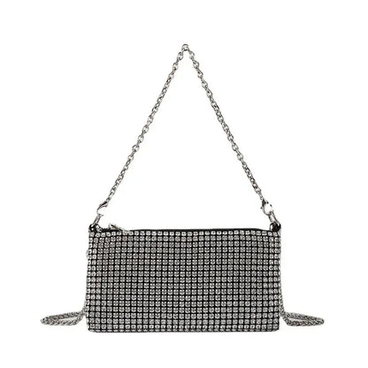 Trendy Diamond Chain Bag for Women 2024 New Temperament Versatile RhinestoneMini Textured Shoulder Crossbody Bag Send Chain