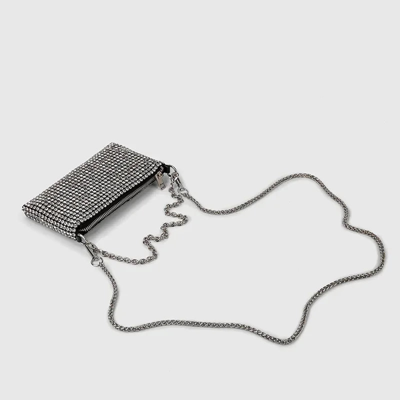 Trendy Diamond Chain Bag for Women 2024 New Temperament Versatile RhinestoneMini Textured Shoulder Crossbody Bag Send Chain