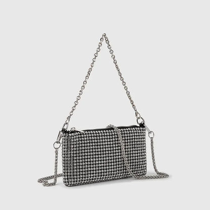 Trendy Diamond Chain Bag for Women 2024 New Temperament Versatile RhinestoneMini Textured Shoulder Crossbody Bag Send Chain
