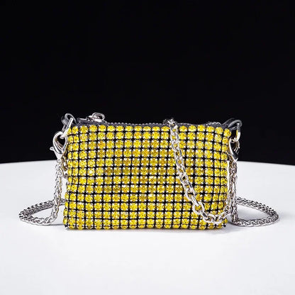 Trendy Diamond Chain Bag for Women 2024 New Temperament Versatile RhinestoneMini Textured Shoulder Crossbody Bag Send Chain