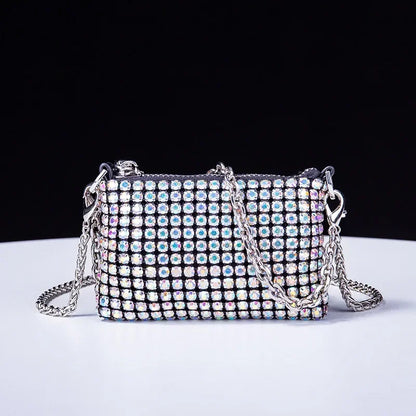 Trendy Diamond Chain Bag for Women 2024 New Temperament Versatile RhinestoneMini Textured Shoulder Crossbody Bag Send Chain