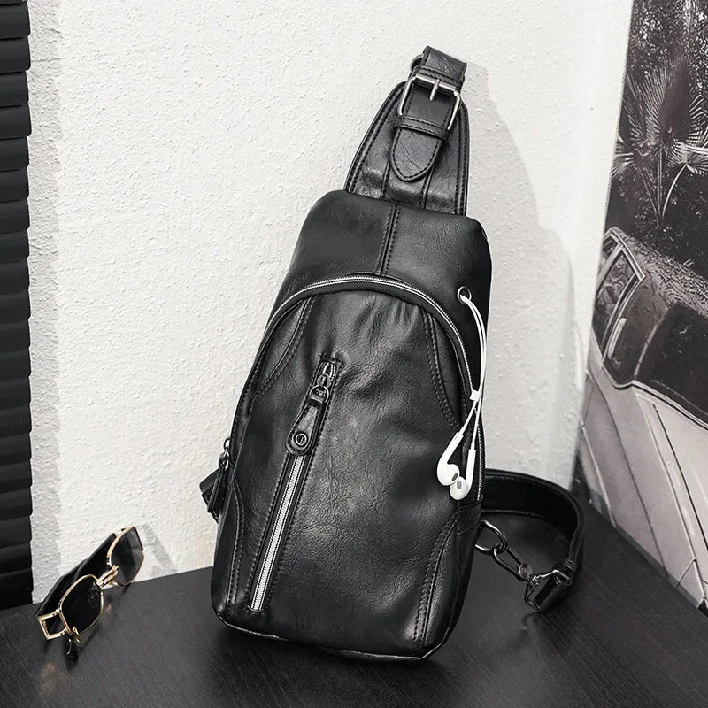 Trendy Fashion Men's Chest Multifunction Leather Male Messenger Casual Crossbody Outdoor Sling Bag