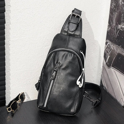 Trendy Fashion Men's Chest Multifunction Leather Male Messenger Casual Crossbody Outdoor Sling Bag